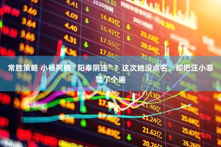 常胜策略 小杨阿姨“阳奉阴违”？这次她没点名，却把汪小菲骂了个遍